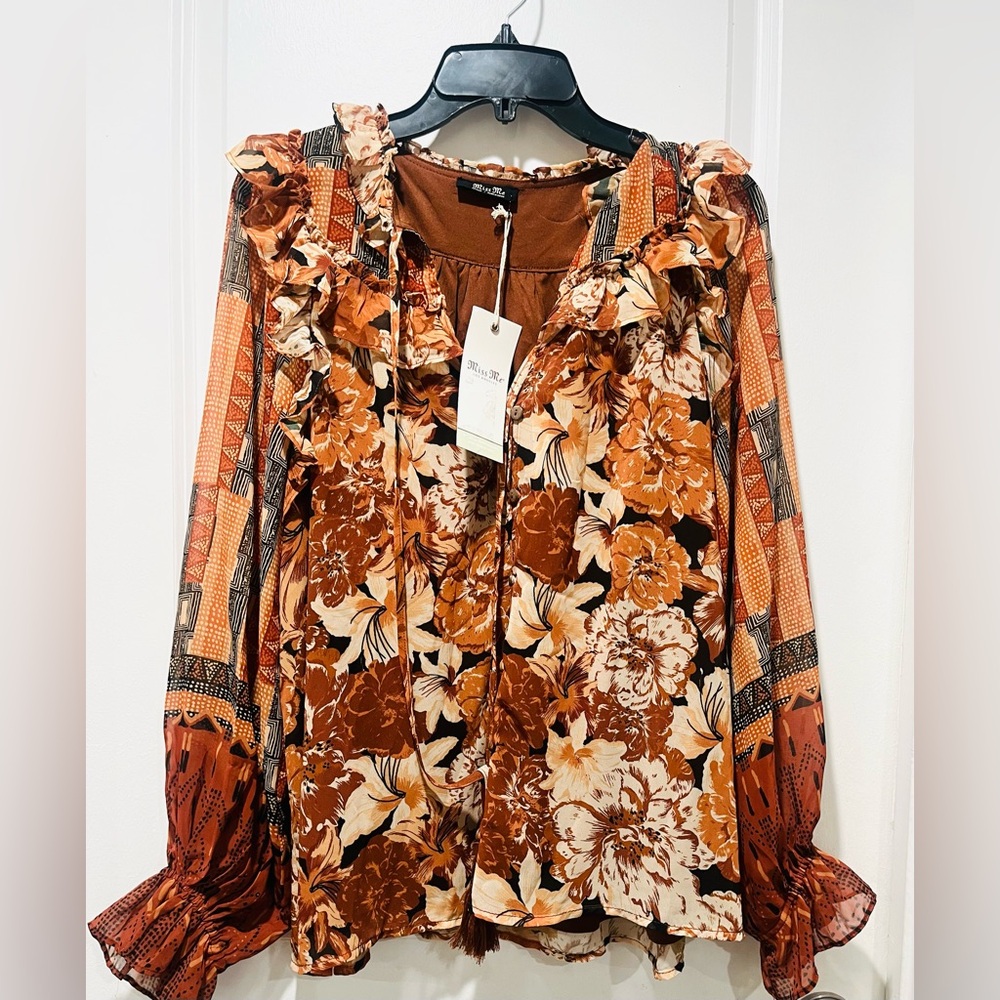 Miss Me Brown and Cream Floral Blouse